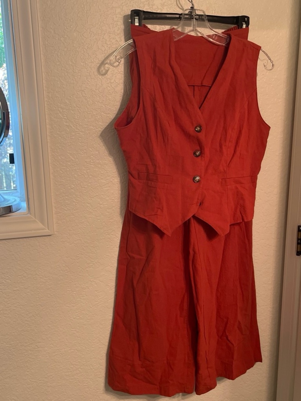 Sleeveless Burnt Orange Vest & Skirt Set - Classic Women's Dress Ensemble